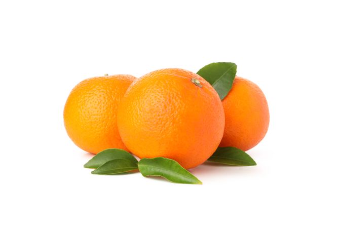 Ripe sweet mandarins isolated on light background