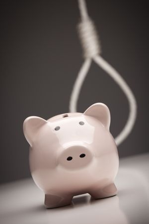 Piggy Bank with Hangman's Noose in Background