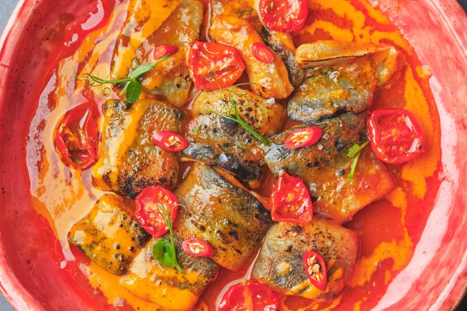 Eel in sauce with chili pepper