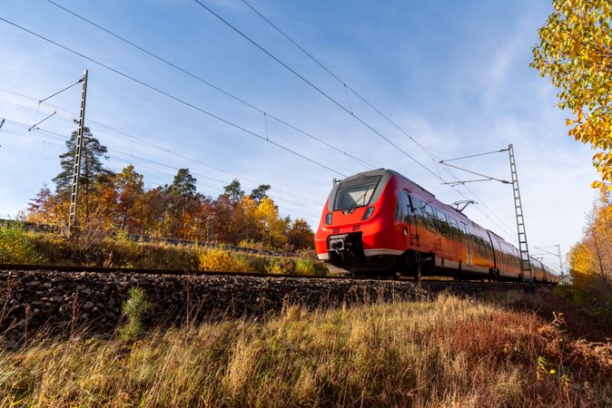 German commuter train on a sunny autumn day in Nuremberg