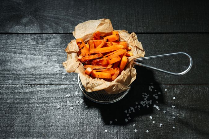 Concept of tasty food, fried sweet potato