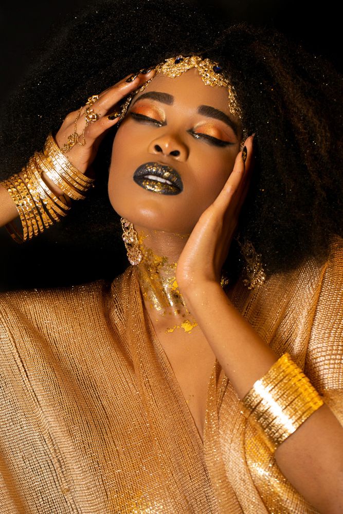 Woman in golden dress