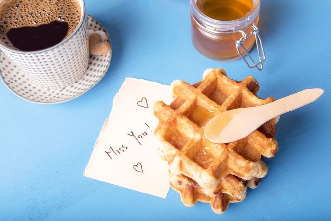 Waffles with honey and miss you message