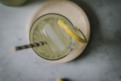 Delicious elderflower syrup in glass and bottle
