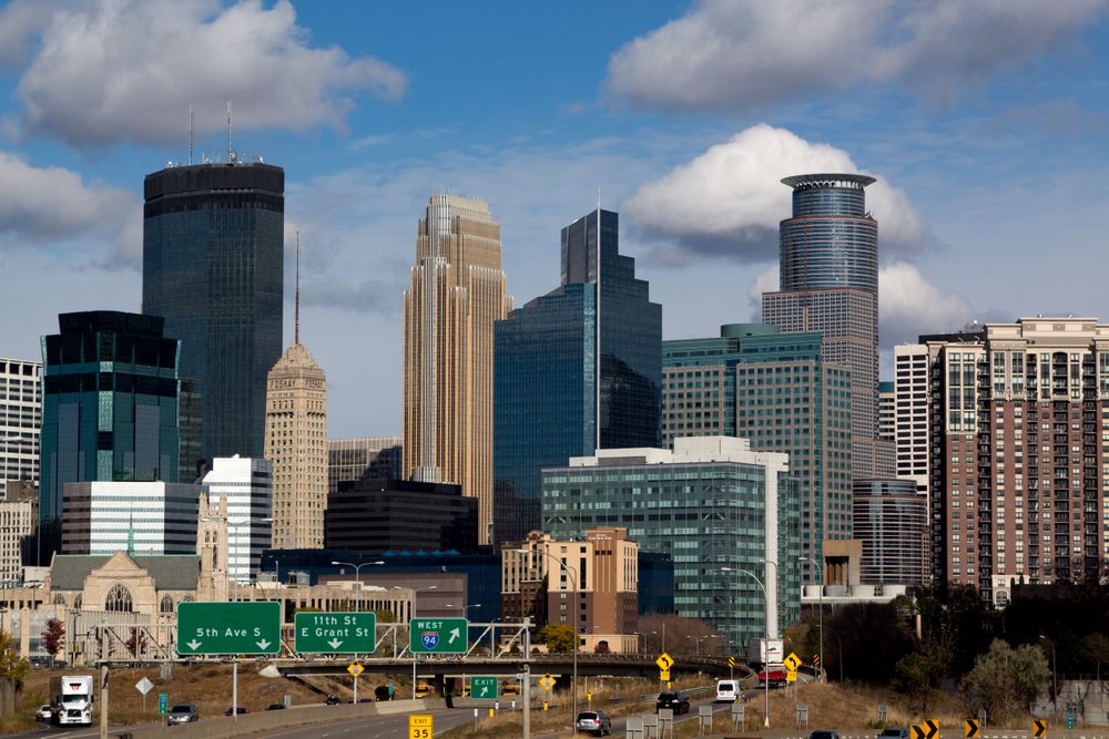 Skyline with freeway of Minneapolis, Minnesota
