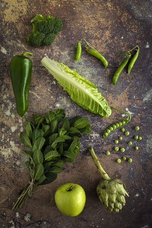 Mix of fruits and vegetables in green color