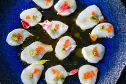 Plate with tasty scallop snacks
