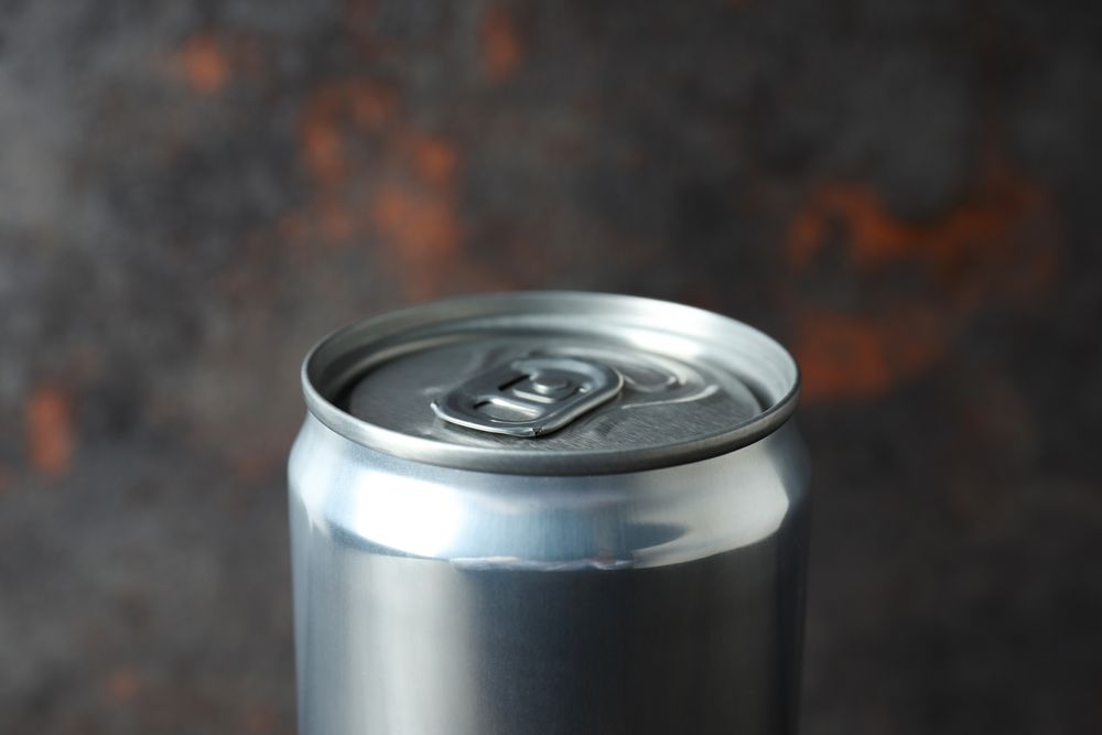 Concept of drink, blank can, close up