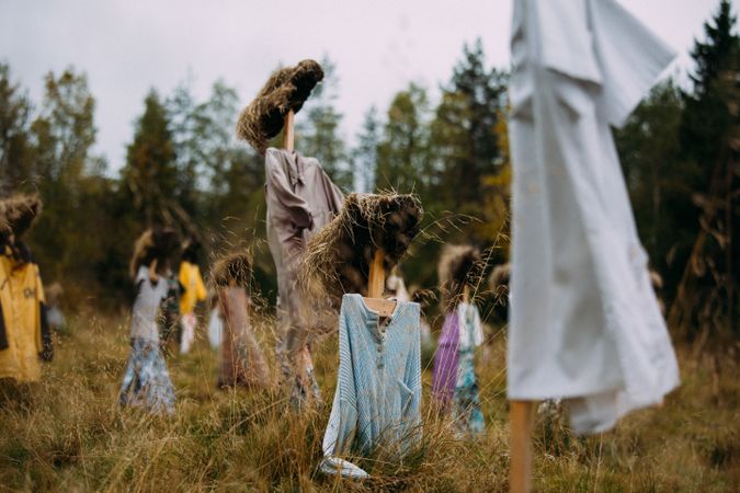 Scarecrows in quiet village