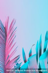 Tropical and palm leaves in vibrant bold gradient holographic colors 48dyJ4
