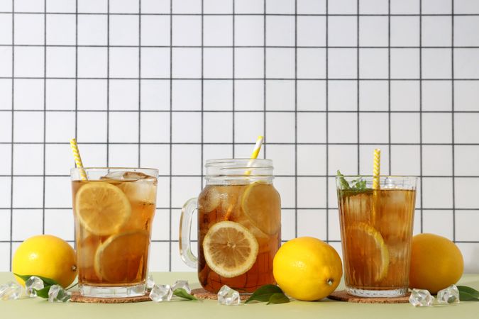 Cold tea with fresh oranges and mint leaves