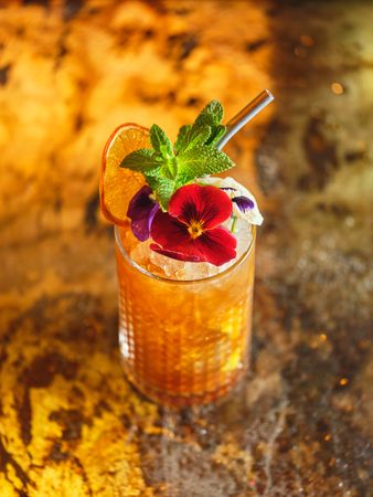 Long drink cocktail with decor