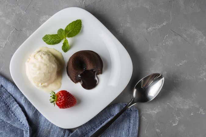 Petit Gateau dessert with ice cream.