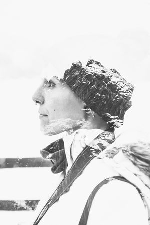 Focused woman in mountains at winter