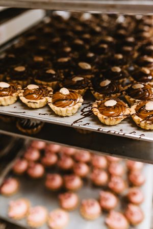Delicious desserts with nuts and caramel