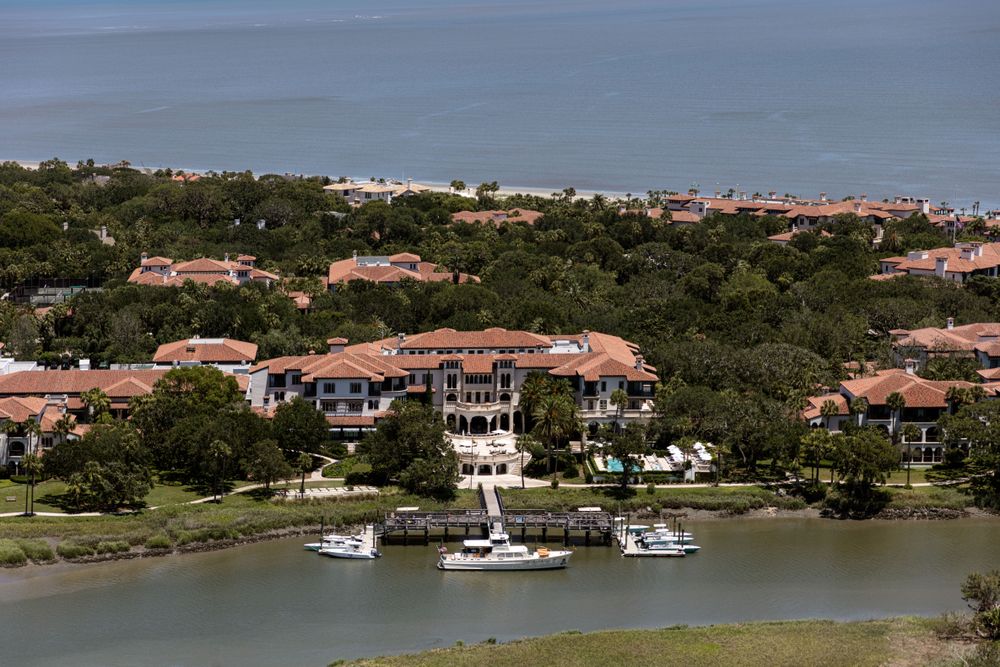 Aerial view of sprawling mansions of Sea Island, Georgia