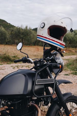 Helmet on motorcycle bike handle
