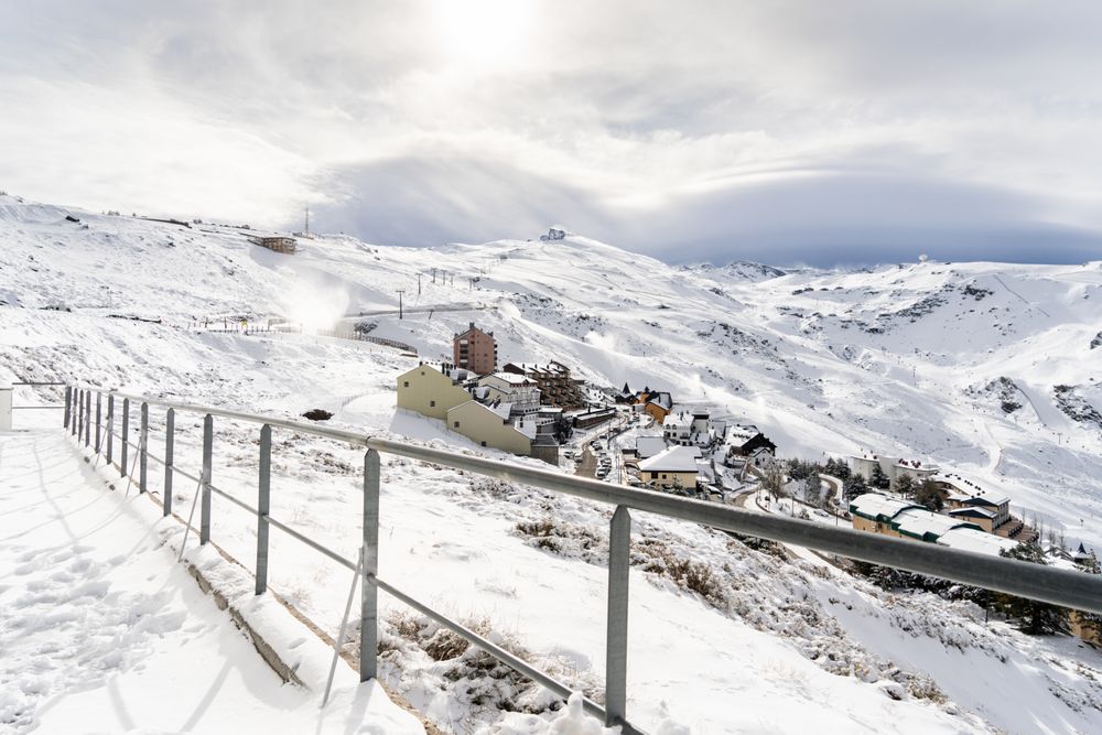 Railing in ski resort of Sierra Nevada in winter