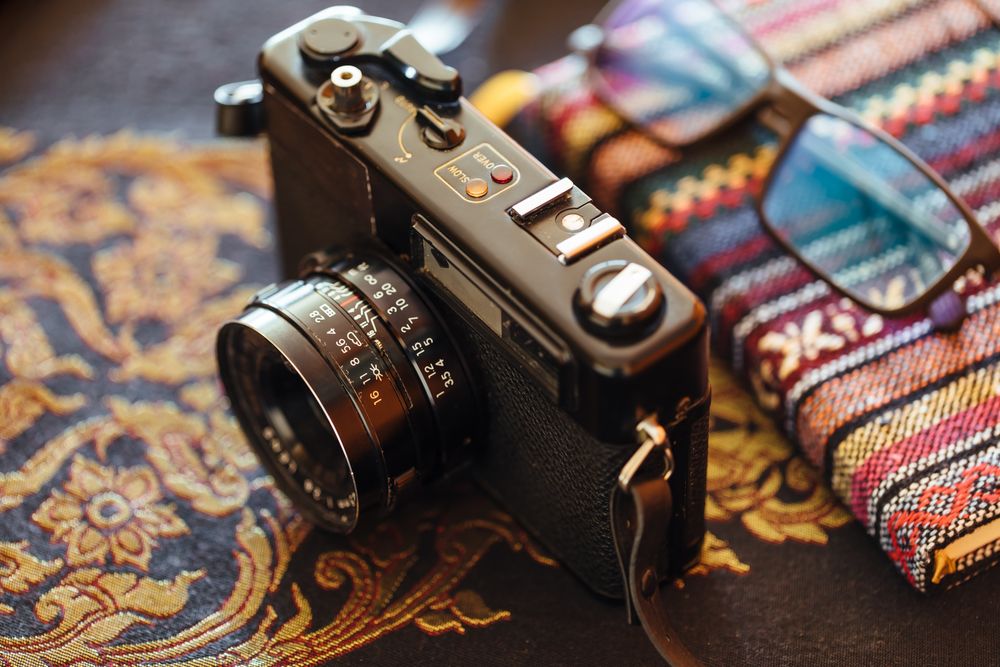 Vintage camera on a decorative table