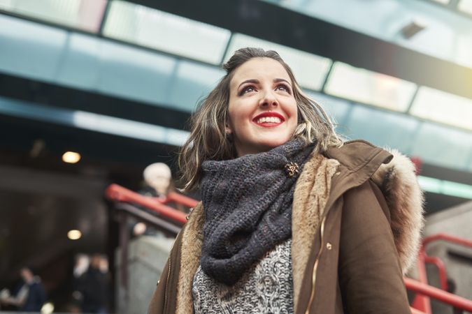 Portrait of young woman in station