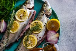 Close up of raw trout fish ready for cooking