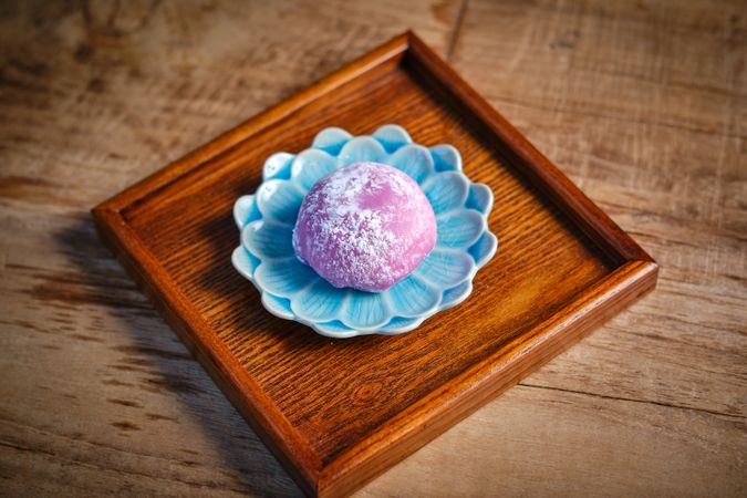 Delicious Japanese dessert mochis rice cakes with rounded shape and chewy texture