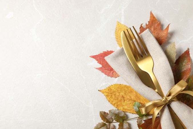 Concept of Thanksgiving day, Autumn table setting, space for text