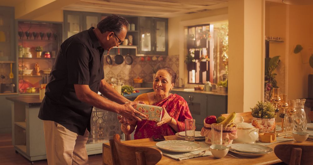 Surprise Gift: Loving Older Indian Husband Presents a Gift to the Wife, Love of His life.