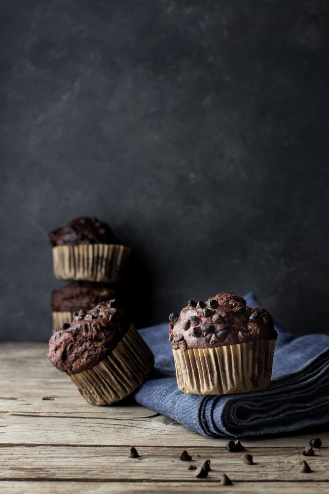 Chocolate banana muffin on towel