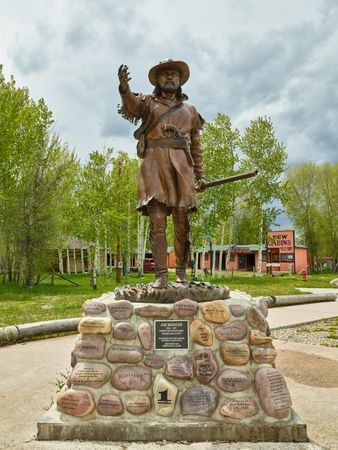 Statue of "mountain man" Jim Bridger outside Fort Bridger, Uinta County, Wyoming