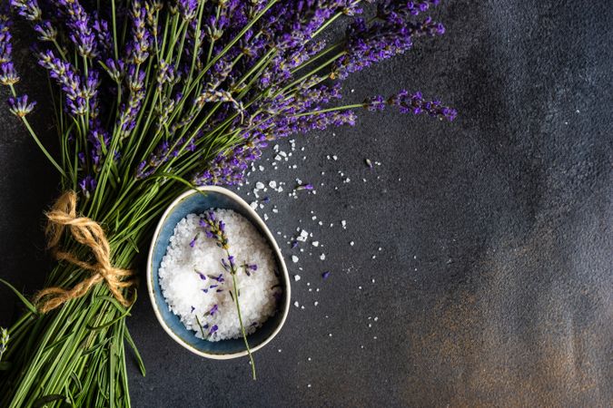 Spa concept with fresh lavender flowers and salt