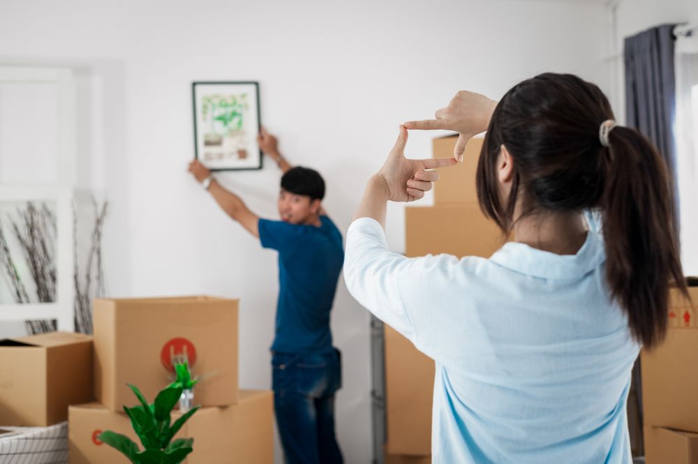 Young couples move into homes and apartments, Moving house, New house.
