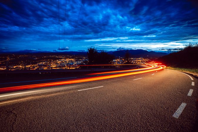 View of abstract shines on road at night