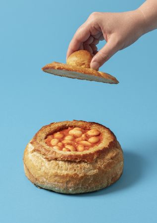 Baked beans in a bread crust
