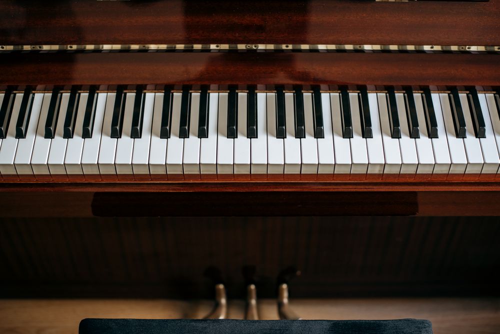 Top view of piano keyboard