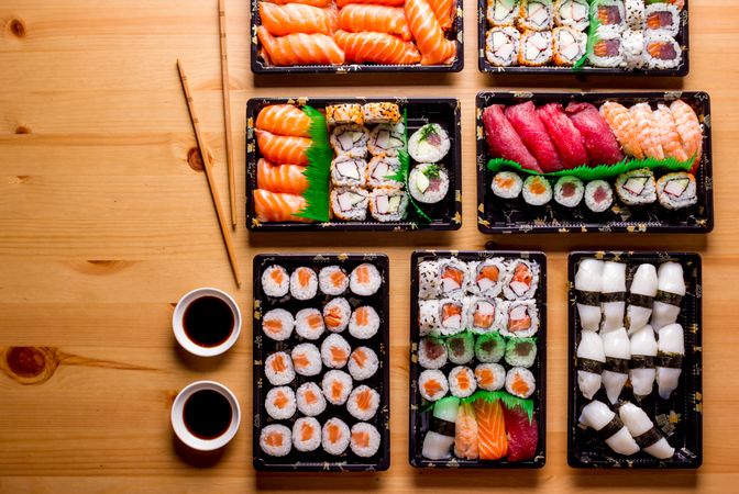 Tasty sushi served in a table