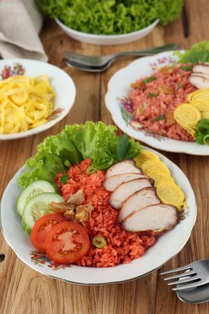Close Up Nasi Goreng Merah Surabaya in Ceramic Plate