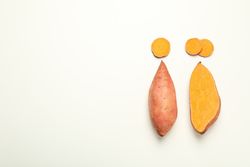 Concept of vegetables, sweet potato, space for text