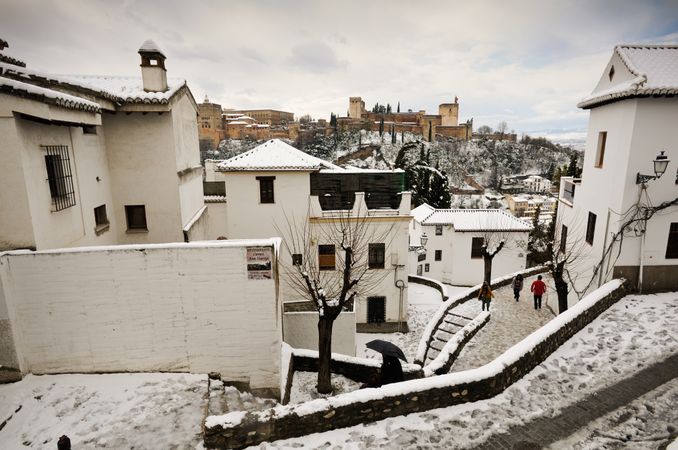 Snow storm during winter in Granada, Spain