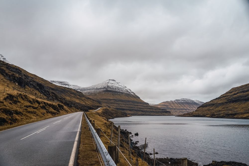 Winding road on hilly terrain