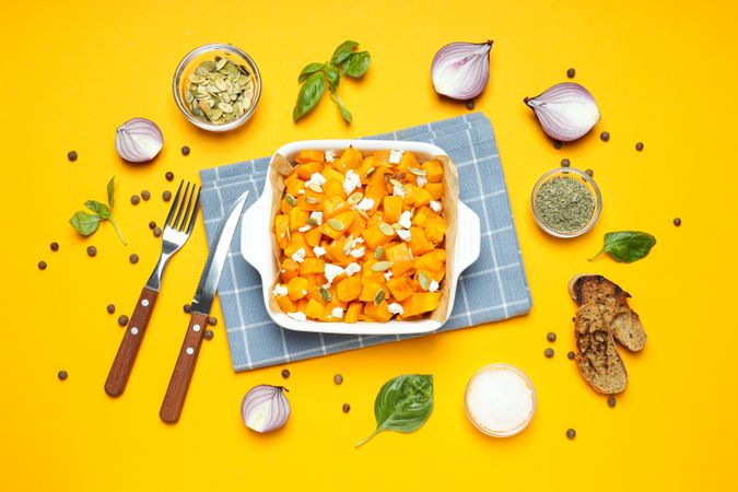 Concept of tasty homemade dish - baked pumpkin