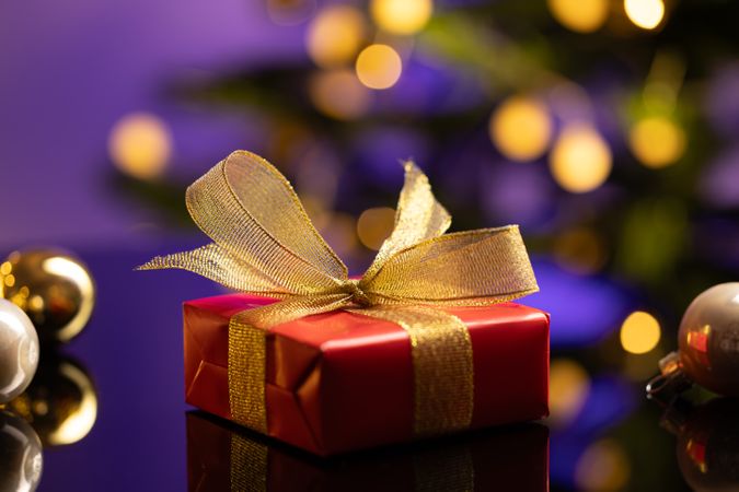 Christmas Gift On Festive Tree