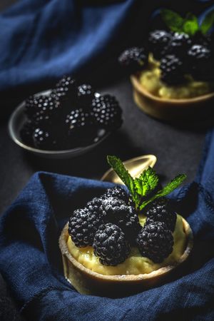 Homemade small cake with blackberries