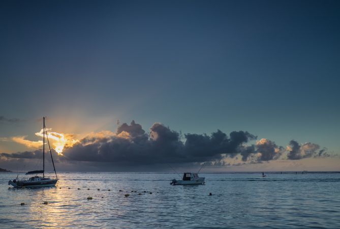 Two boats in Indian Ocean at dusk