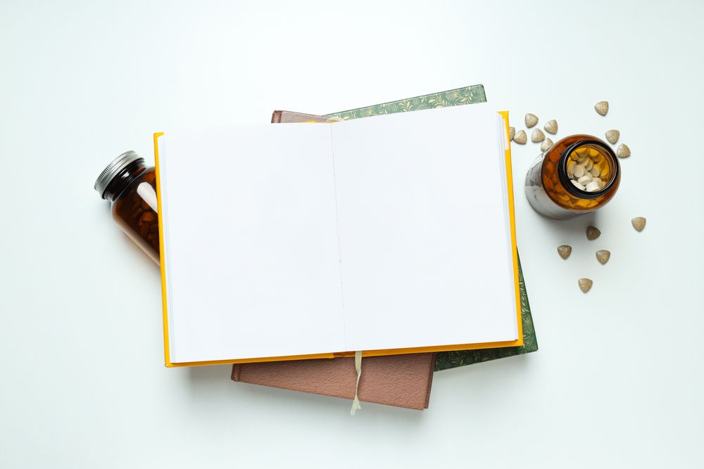 Medical literature - composition with books, space for text