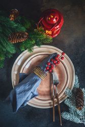 Christmas card concept with plate and holly