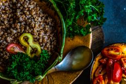 Close up of bowl of buckwheat