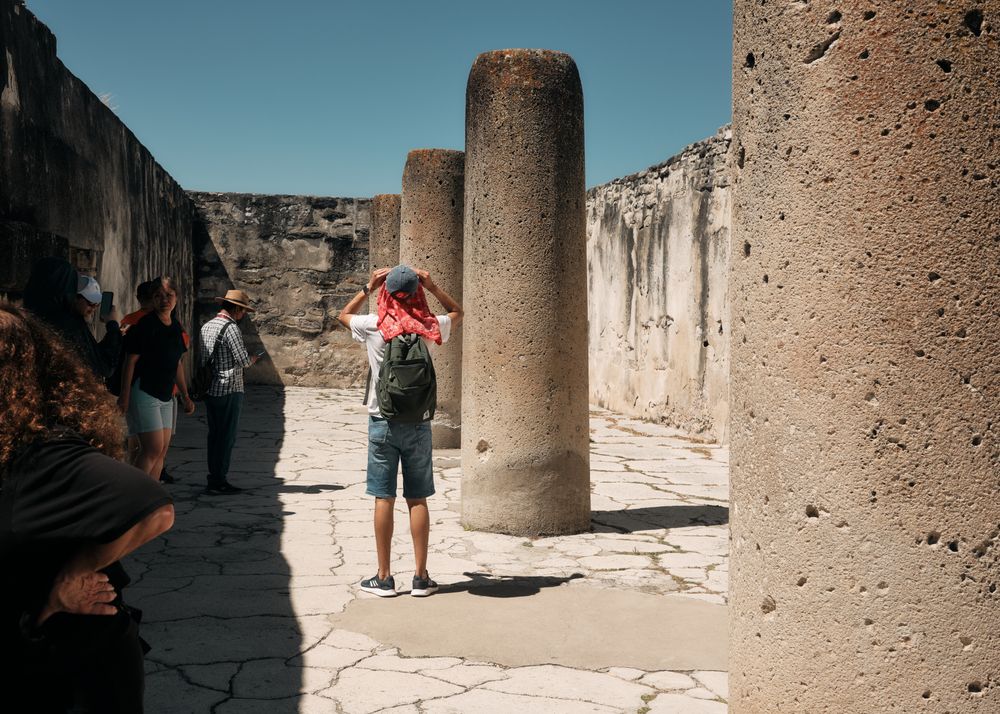 Columns in ancient palace in Oaxaca