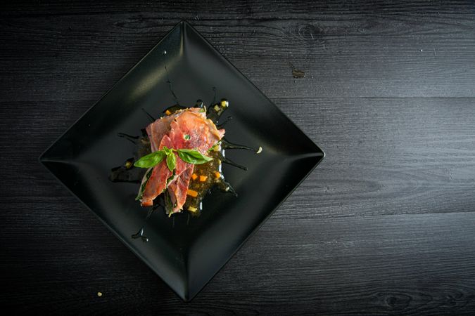 Bluefin tuna with basil ham and chicken demiglace