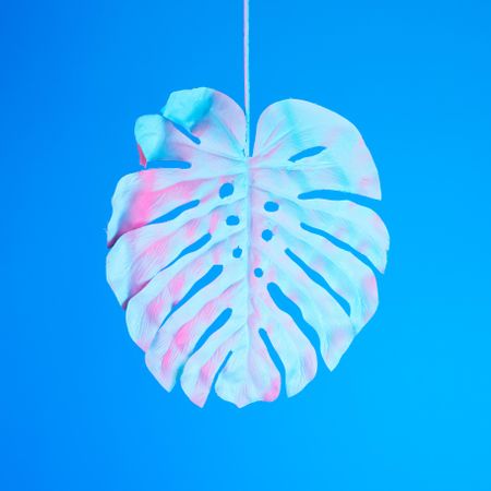 Tropical leaf in vibrant bold gradient holographic neon  colors